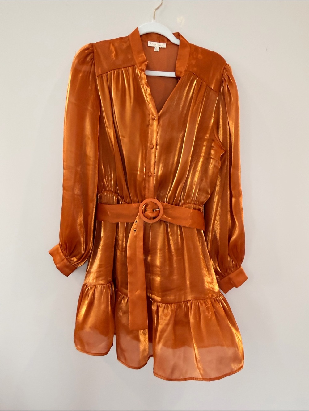 Flying Tomato Shiny Orange Button-Front Top